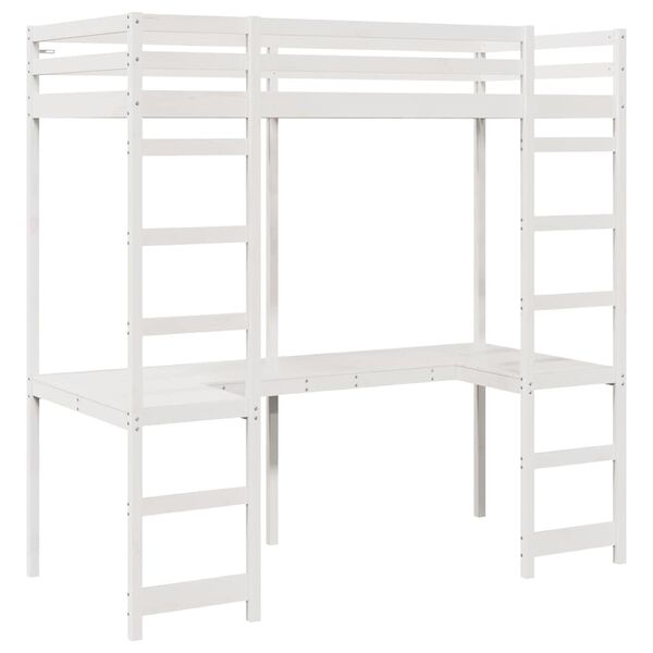 vidaXL Loft Bed Frame White 75 x 190 cm Solid Pine Wood