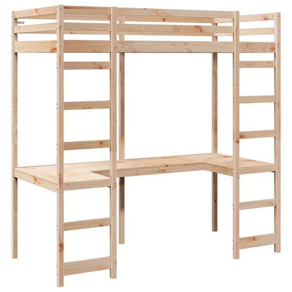 vidaXL Loft Bed Frame Natural 80 x 200 cm Solid Pine Wood