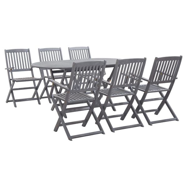 vidaXL 7 Piece Garden Dining Set Solid Acacia Wood Grey