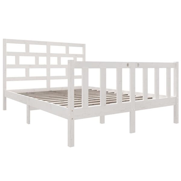 vidaXL Bed Frame without Mattress White Solid Wood Pine Double