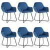vidaXL Dining Chair | Set of 6 | Blue | Velvet and powder-coated steel