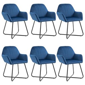 vidaXL Dining Chair | Set of 6 | Blue | Velvet and powder-coated steel