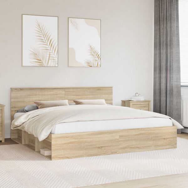vidaXL Bed Frame with Headboard Sonoma 200 x 200 cm Solid Pine Wood