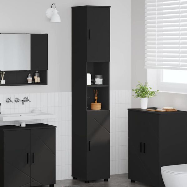 vidaXL Bathroom Tall Cabinet Black 30 x 35 x 192 cm Engineered wood