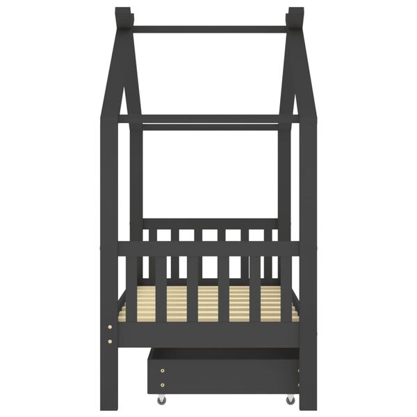 vidaXL Kids Bed Frame with a Drawer Dark Grey Solid Pine Wood 80x160cm