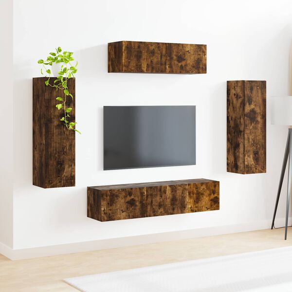 vidaXL TV Cabinet 5 pcs Smoked Oak