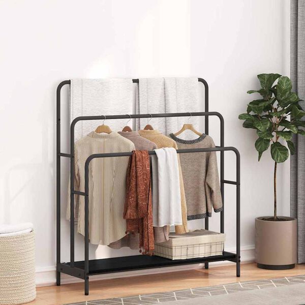 vidaXL Cloth Rack Black Oak 90 x 30 x 100.5 cm Engineered wood