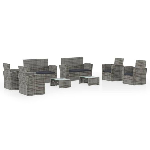 vidaXL 8 Piece Garden Lounge Set with Cushions Poly Rattan Grey