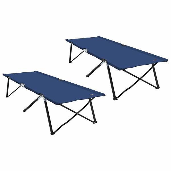 vidaXL Folding Camping Bed Folding Manual 2 pcs Blue 206 x 76 x 74 cm