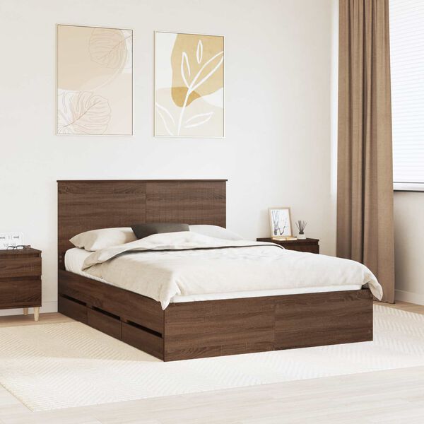 vidaXL Bed Frame with Drawer Brown Oak 140 x 200 cm Engineer Wood