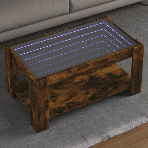 vidaXL Coffee Table with LED Smoked Oak 93x53x45 cm Engineered Wood