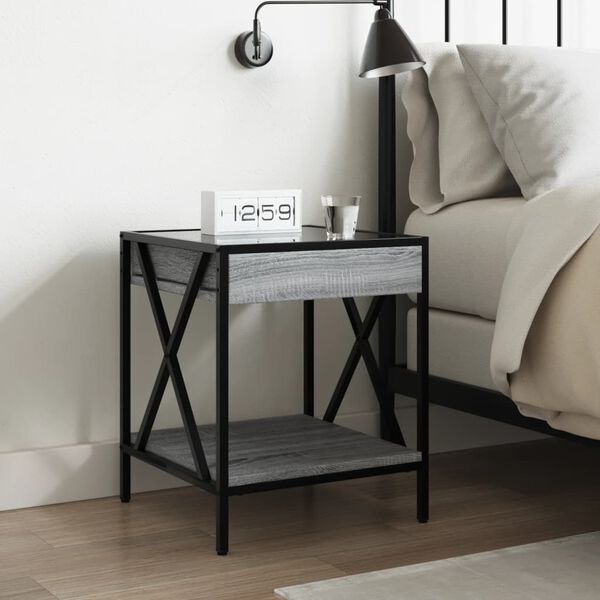 vidaXL Bedside Table with Infinity LED Grey Sonoma 40x40x49 cm