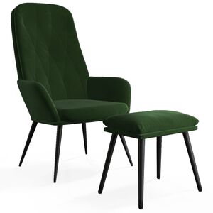 vidaXL Relaxing Chair with Footstool Dark Green Velvet