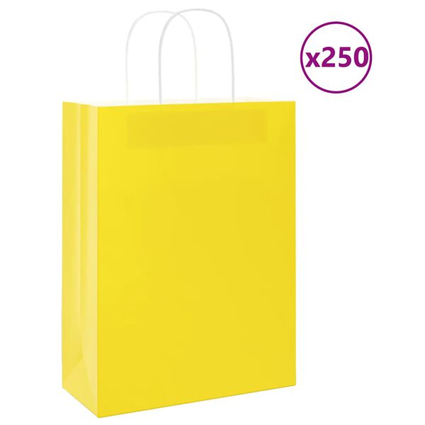vidaXL Paper Bags 250 pcs with Handles Yellow 26x12x35 cm