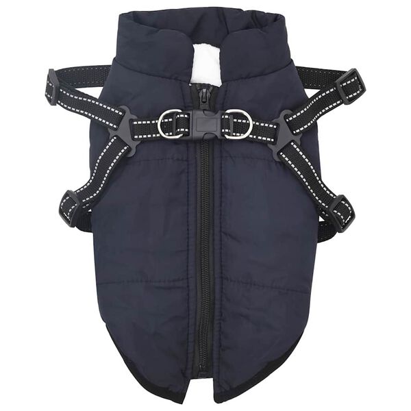 vidaXL Dog Coat with Harness Navy Blue S Fleece and Polyester