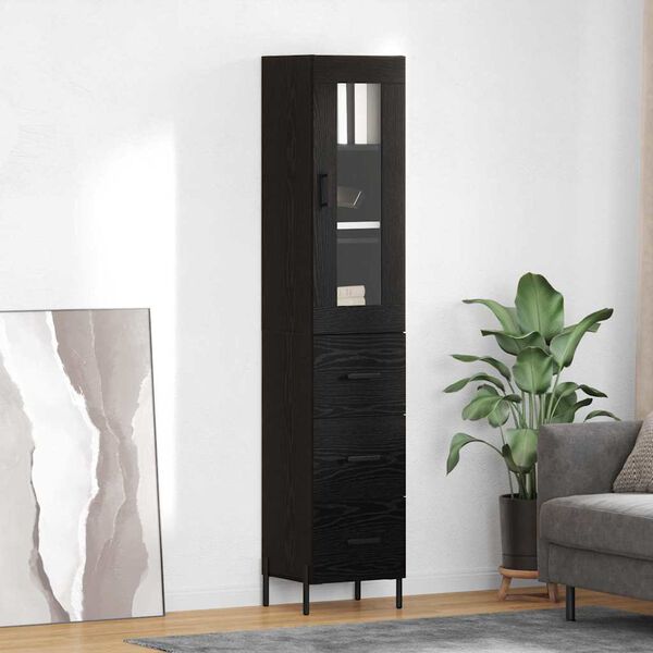 vidaXL Highboard Black Oak 34.5 x 34 x 180 cm Engineered Wood