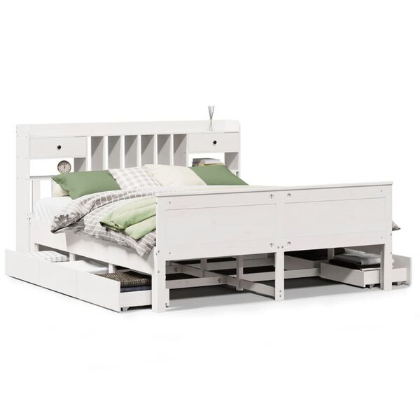 vidaXL Bookcase Bed without Mattress White 180x200 cm Super King Solid Wood Pine
