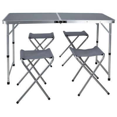 Redcliffs Foldable Camping Table with 4 Chairs 120x60x70 cm Grey