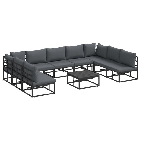vidaXL Garden Sofa Set with Cushion 10 pcs Black Aluminium