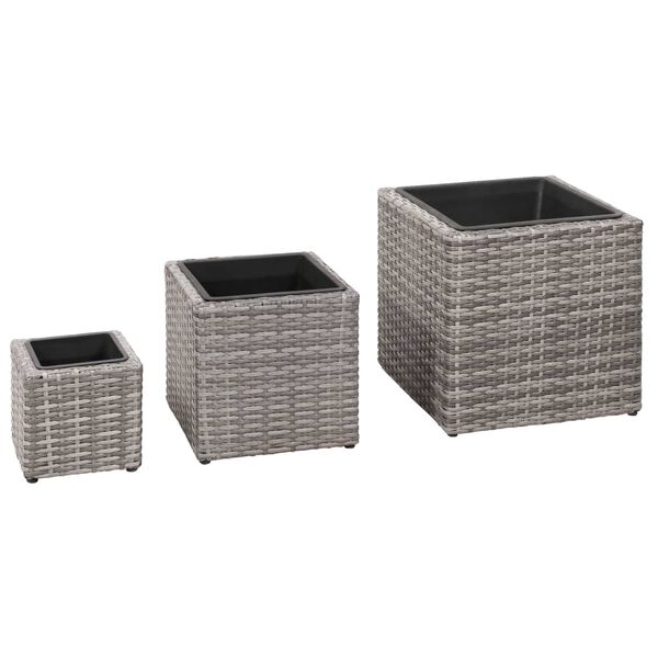 vidaXL Garden Raised Beds 3 pcs Poly Rattan Grey