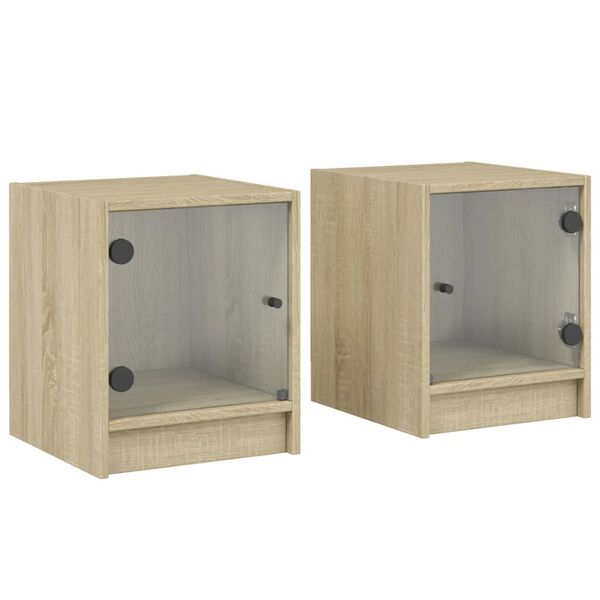 vidaXL Bedside Cabinets with Glass Doors 2 pcs Sonoma Oak 35x37x42 cm
