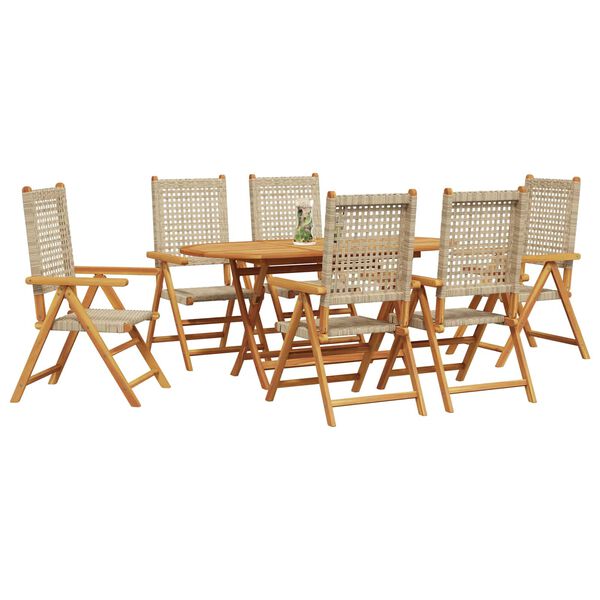 vidaXL Garden Dining Set 7 pcs Beige Solid acacia wood and poly rattan