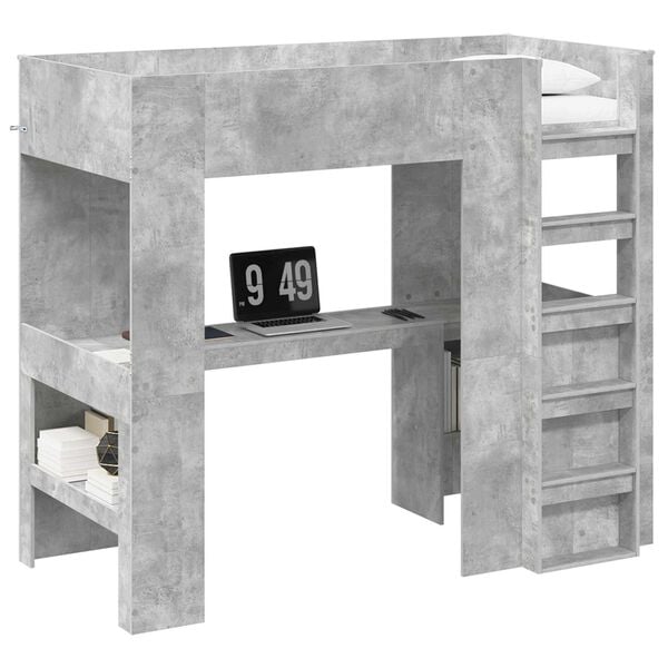 vidaXL Loft Bed Frame with Desk Concrete Grey 98.5 x 200 cm
