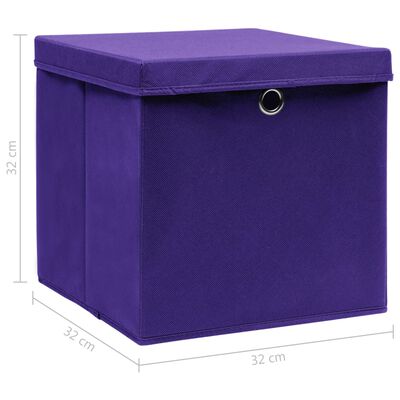 vidaXL Storage Boxes with Lids 4 pcs Purple 32x32x32 cm Fabric
