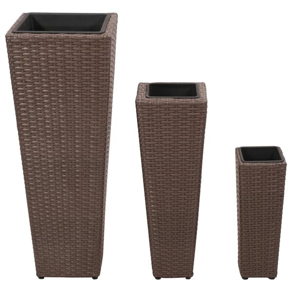 vidaXL Garden Raised Beds 3 pcs Poly Rattan Brown