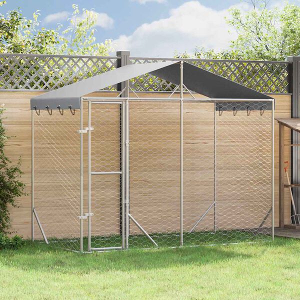 vidaXL Outdoor Dog Kennel with Roof Silver 3x1.5x2.5 m Galvanised Steel