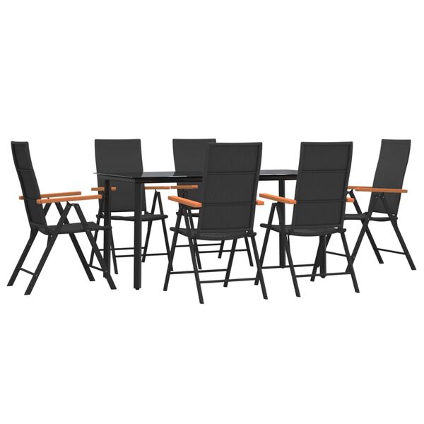vidaXL 7 Piece Garden Dining Set Black and Brown Poly Rattan