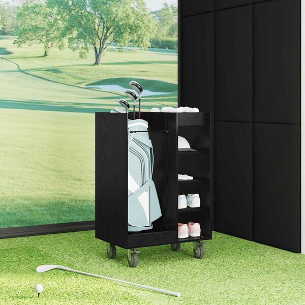 vidaXL Golf Cabinet with Wheel Plain Black Oak 65 x 45 x 98 cm