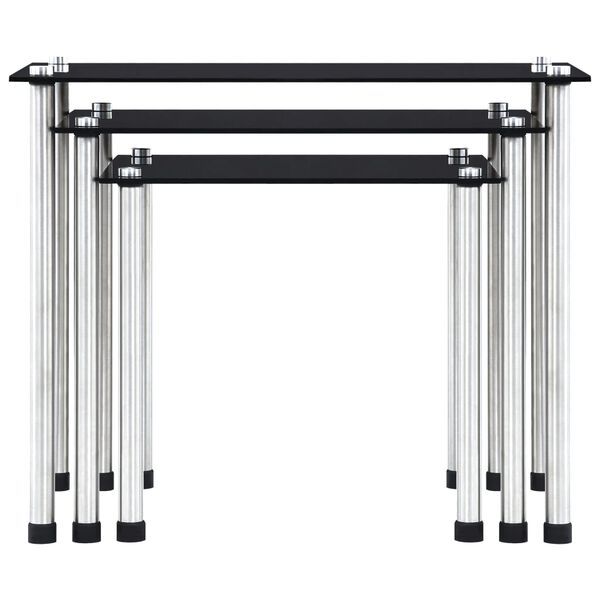 vidaXL Nesting Tables 3 pcs Black Tempered Glass