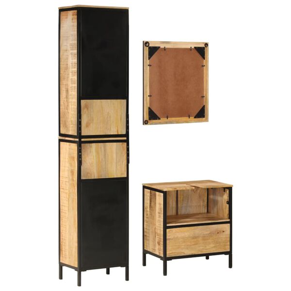 vidaXL 3 Piece Bathroom Furniture Set Iron and Solid Wood Mango