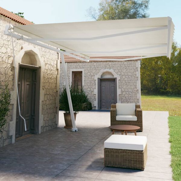 vidaXL Freestanding Manual Retractable Awning 600x350 cm Cream