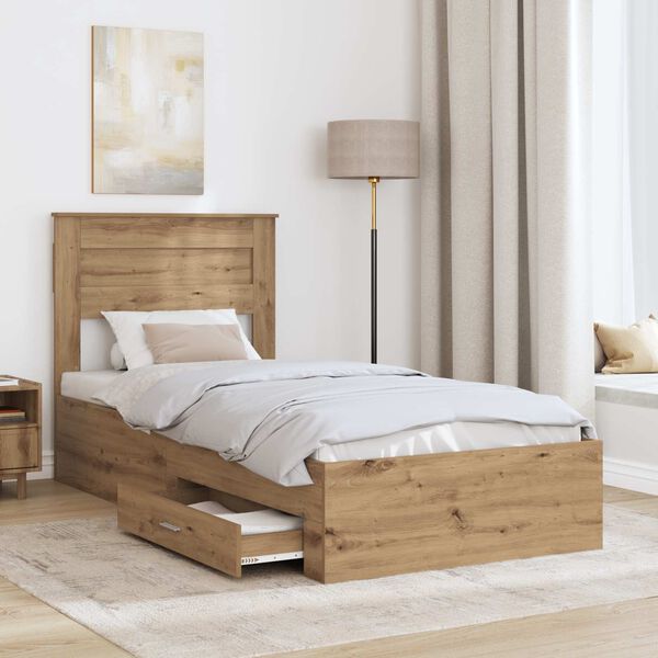 vidaXL Bed Frame with Drawer Artisan Oak 90 x 190 cm Engineered Wood