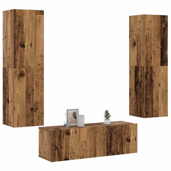 vidaXL Wall Mounted TV cabinets 3 pcs Old Wood Engineered Wood