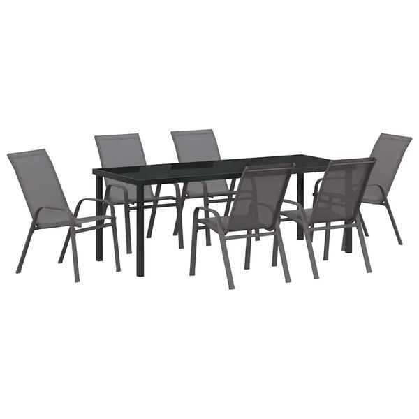 vidaXL Garden Dining Set 7 pcs Grey and Black Powder-coated Steel