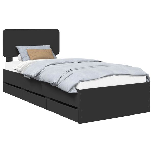 vidaXL Bed Frame with Headboard Black 100 x 200 cm Engineered Wood