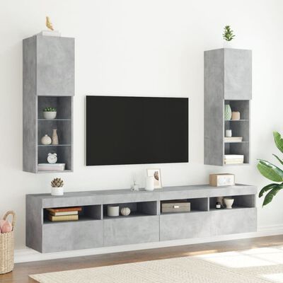 vidaXL TV Cabinet with LED Lights Concrete Grey 30.5x30x102 cm