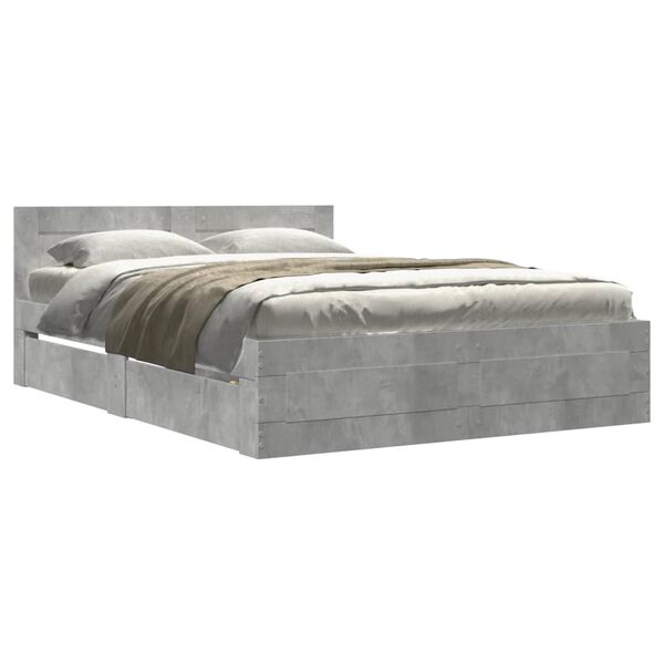 vidaXL Bed Frame with Headboard without Mattress Concrete Grey 140x200 cm