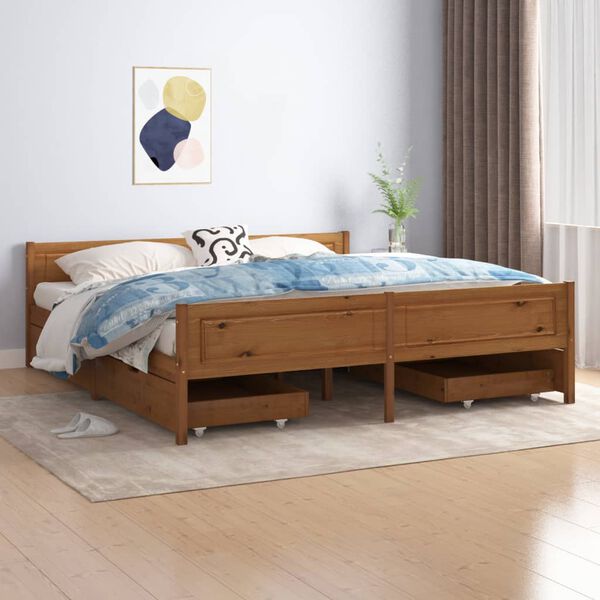 vidaXL Bed Frame without Mattress Honey Brown Solid Wood 180x200 cm Super King (322115+2x321987)
