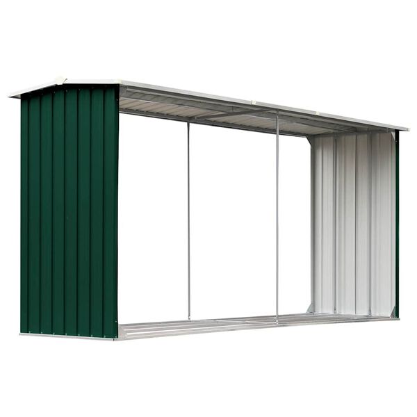 vidaXL Garden Log Storage Shed Galvanised Steel 330x92x153 cm Green