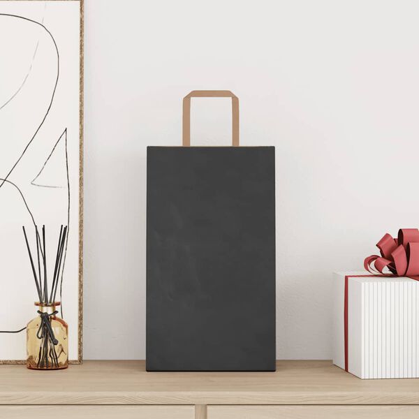 vidaXL Paper Bags 250 pcs with Handles Black 21x11x36 cm