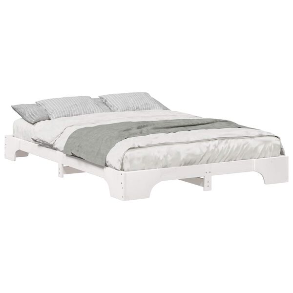 vidaXL Bed Frame White 140 x 210 cm Solid Pine Wood