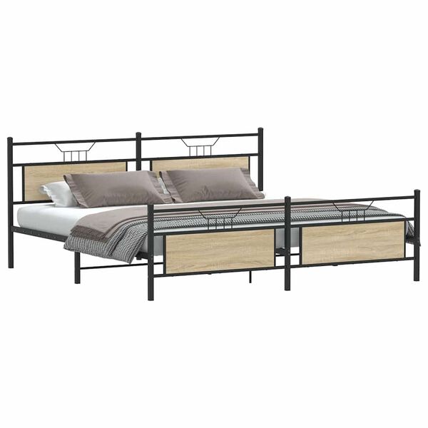 vidaXL Metal Bed Frame without Mattress Sonoma Oak 193x201 cm
