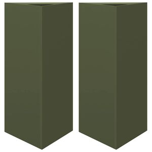 vidaXL Garden Planters 2 pcs Olive Green Triangular 40x34.5x75 cm Steel