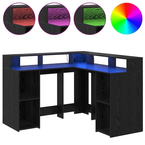 vidaXL Desk with Shelf Black Oak 130 x 130 x 91 cm Engineered wood