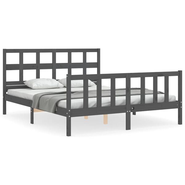 vidaXL Bed Frame without Mattress Grey King Size Solid Wood Pine