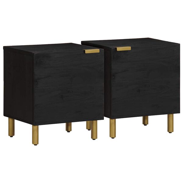 vidaXL Bedside Cabinet 2 pcs Black 40x33x46 cm Solid Wood Mango